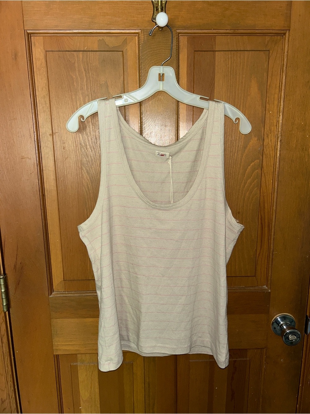 Faherty Cream Tank Top with Pink Pinstripes L NWT cotton linen blend w poly